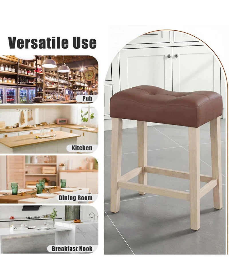 Sugift Set of 4 Upholstered Backless Counter Height Bar Stools with Curved Saddle Seats