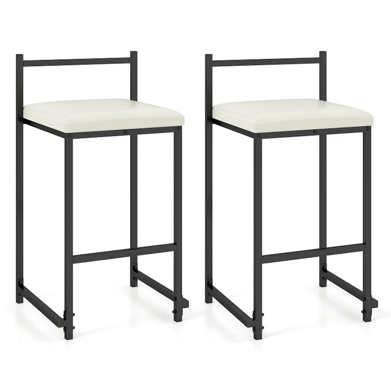 Sugift Set of 2 Stackable Counter Height Bar Stools with Upholstered Seat and Footrest