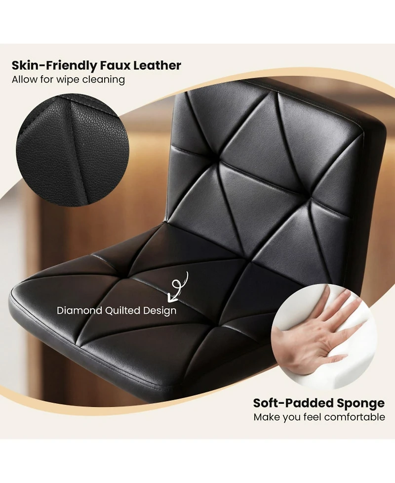 Sugift Adjustable Swivel Bar Stools Set of 2 with Diamond Quilted Faux Leather Seat and Footrest