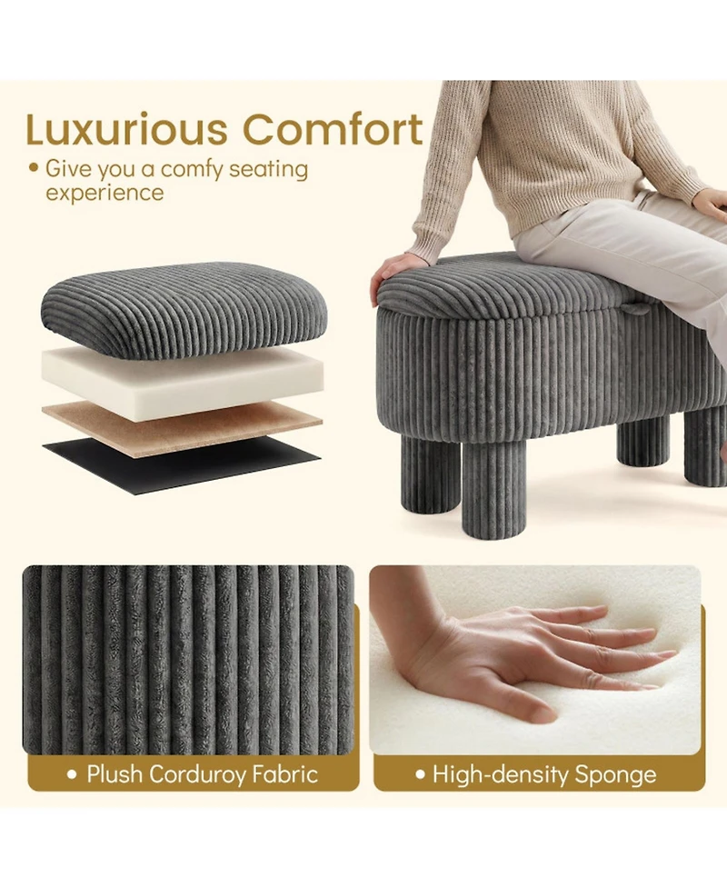 Sugift 42 Inches Storage Ottoman Bench Corduroy Upholstered Footstool with Hidden Compartment