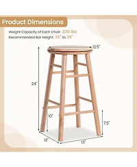Sugift Rubber Wood Swivel Bar Stools Set of 2 Counter Height 24 Inch Round Seats with Footrests