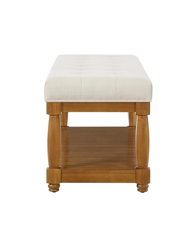 Streamdale Furniture Upholstered Linen Storage Bench with Shelf and Wood Legs