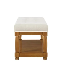 Streamdale Furniture Upholstered Linen Storage Bench with Shelf and Wood Legs