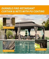 Asagikoiai 14 x 22 Feet Hardtop Gazebo, Metal Patio Gazebo Canopy with Curtains and Netting