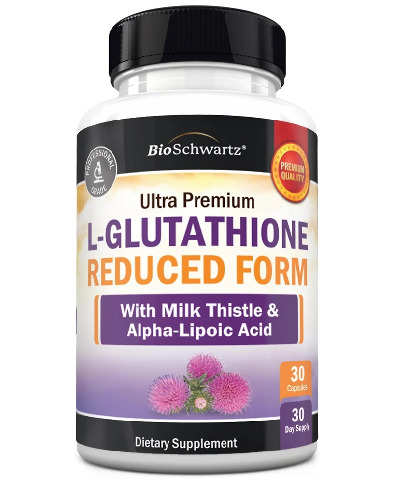 BioSchwartz Reduced Glutathione 500 Milligram with Alpha Lipoic Acid and Milk Thistle, 30 Capsules