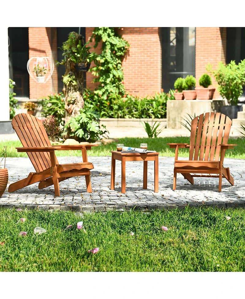3PCS Patio Wooden Adirondack Chair Table Set Folding Seat Furniture Garden