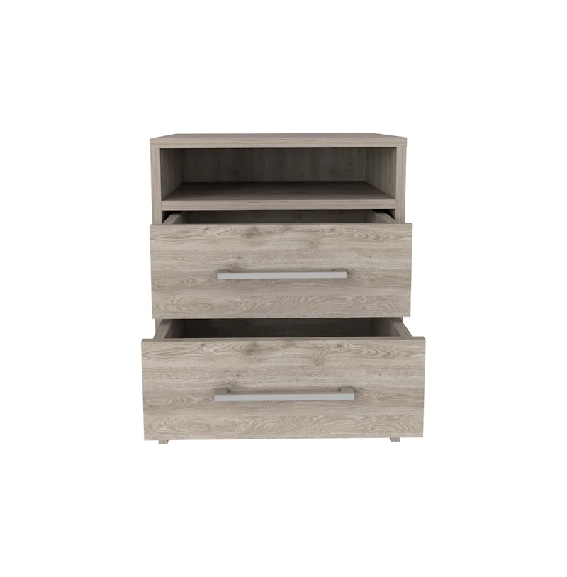 Flynama Light 2-Drawer Nightstand with Open Shelf and Metal Handles, 19.9"H