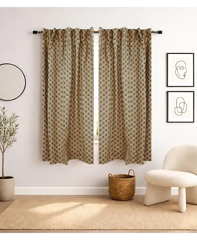 Fabdivine Palak Handmade Bohemian Block Print Viscose Color Linen Window Curtain