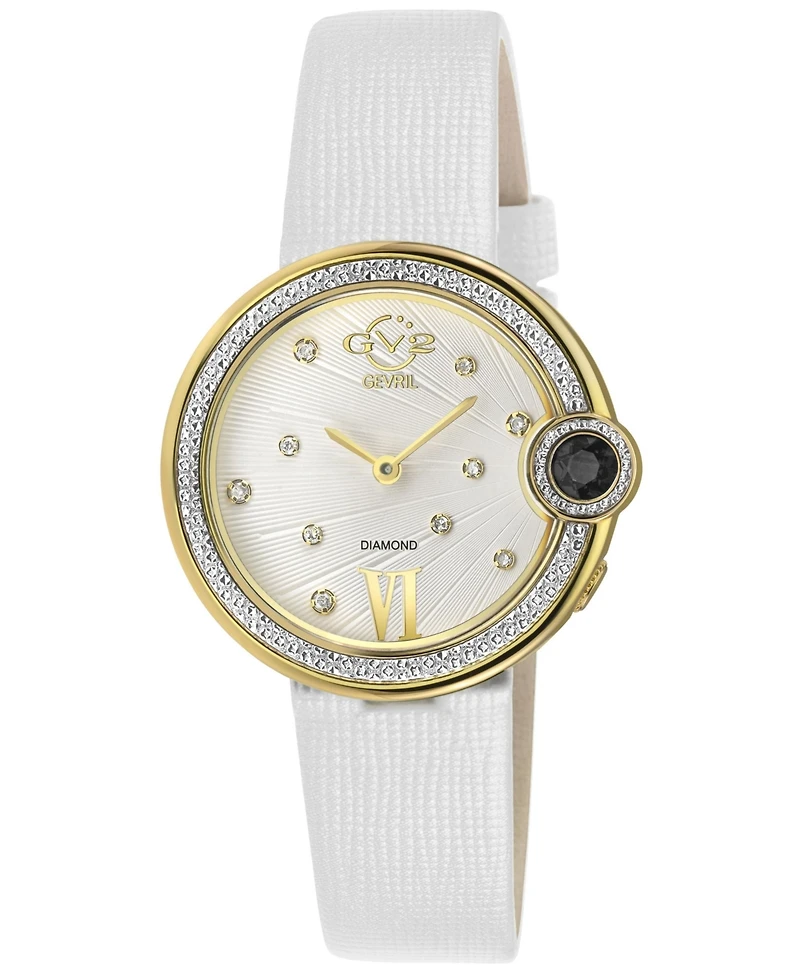 GV2 Women's Perugia Swiss Quartz White Italian Leather Strap Diamond Watch