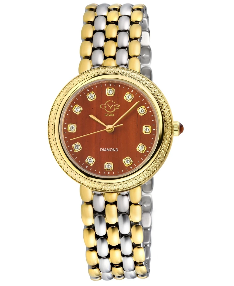 GV6 Women's Arezzo Swiss Quartz Two tone Iprg/Ss Stainless Steel Bracelet Diamond Watch