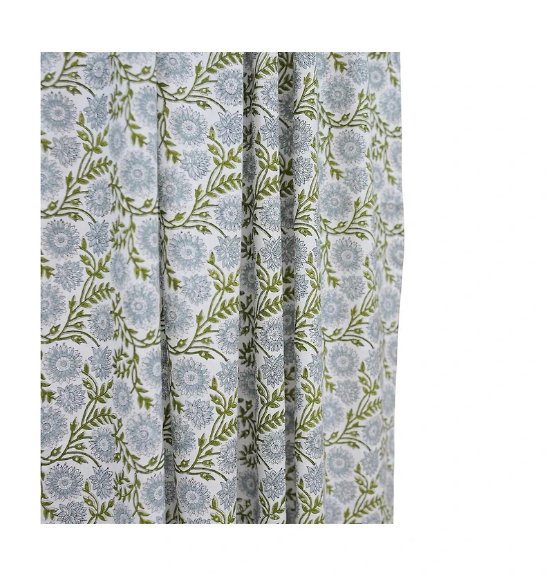 Fabdivine Bohemian Floral Handmade Linen Curtain Nature Block Print Window Panel Rajat