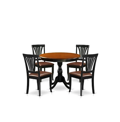 East West Furniture 5-Piece Dining Room Set Consists of a Mid Century Dining Table and 4 Faux Leather Dinner Chairs with Slatted Back
