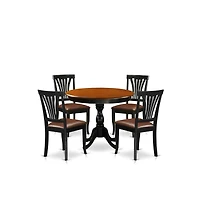 East West Furniture 5-Piece Dining Room Set Consists of a Mid Century Dining Table and 4 Faux Leather Dinner Chairs with Slatted Back