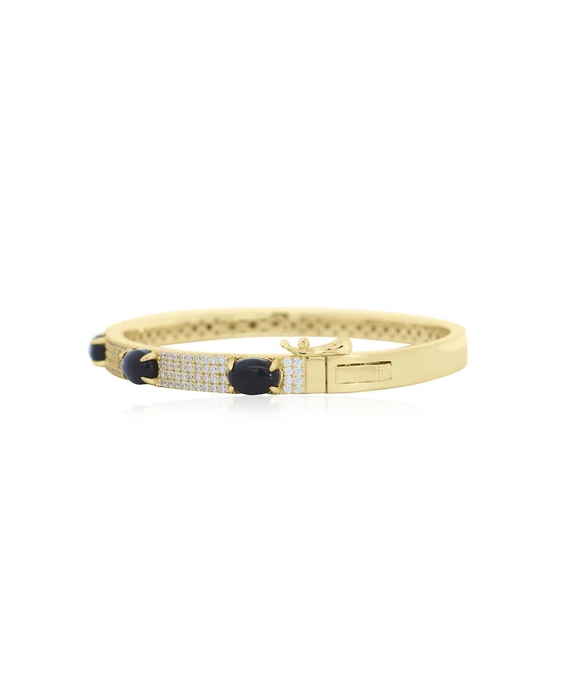 The Lovery Onyx Cz Pave Station Bangle 14K Gold-Plated Sterling Silver