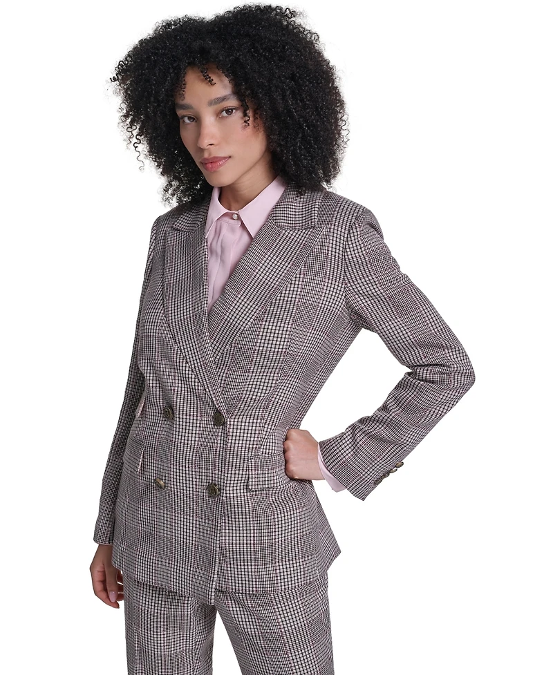 Karl Lagerfeld Paris Women's Woven Plaid Double-Breasted Jacket