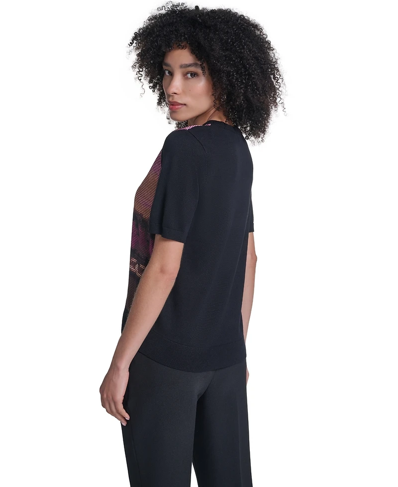 Karl Lagerfeld Paris Women's Graphic-Print Short-Sleeve Sweater