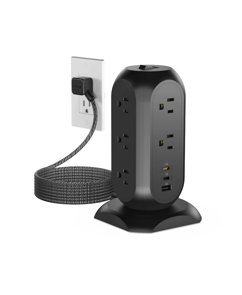 Tessan 14-in-1 Tower Power Strip, 11 Ac Outlets + 3 Usb Ports, 20W Usb-c, 1500J Surge Protection, 6 ft Cord for Home and Office