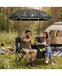 ECHTPeak Outdoor Camping 2-Seat Folding Camp Chair, with Umbrella and Cup Holders, Foldable Beach Chair Set, for Patio, Camping, Backyard