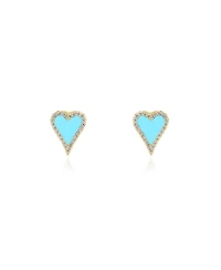 The Lovery Mini Turquoise Cz Halo Heart Stud Earrings 14K Gold-Plated Sterling Silver