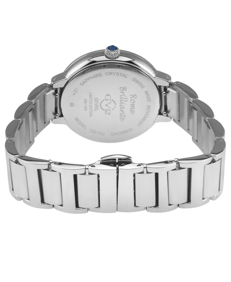 GV2 Women's Rome Brillante Swiss Quartz Silver Stainless Steel Bracelet Diamond Watch