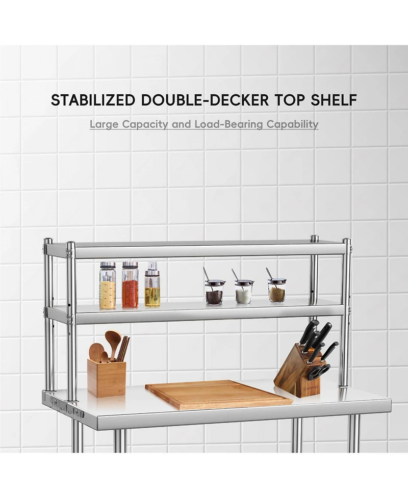 homfan Heavy Duty Stainless Steel Work Table with Overshelf - Commercial Prep plus Storage Shelf for Restaurant, Kitchen,