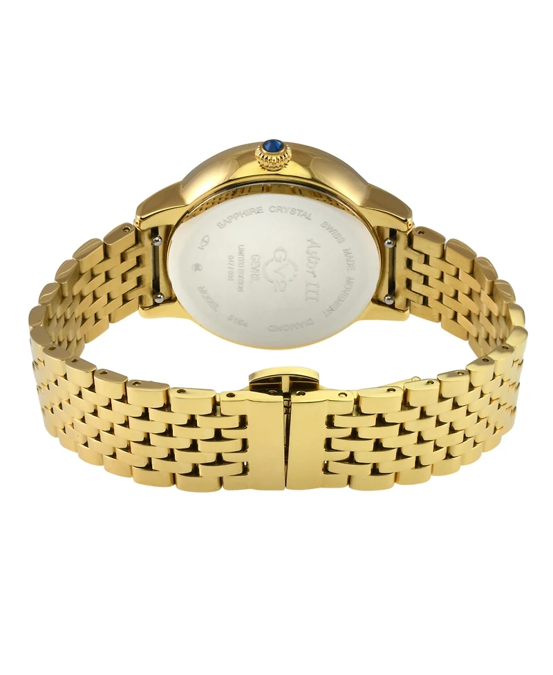 GV2 by Gevril Women's Astor Iii Swiss Quartz Ip Stainless Steel Bracelet Diamond Watch