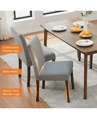 homfan Set of 2 Linen Dining Chairs - Soft Upholstered Parsons plus Sturdy Wood Legs Vertical Stripes for Kitchen, Room, Cafe
