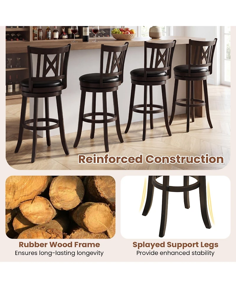 Gymax Set of 2 Bar Stools 30'' Swivel Bar Chairs w/ Footrest Hollowed Backrest