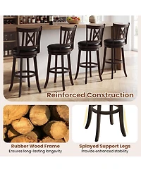 Gymax Set of 2 Bar Stools 30'' Swivel Bar Chairs w/ Footrest Hollowed Backrest
