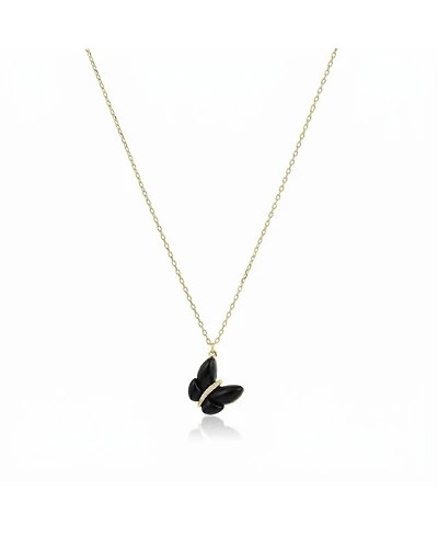The Lovery Asymmetrical Onyx Butterfly Necklace 14K Gold-Plated Sterling Silver