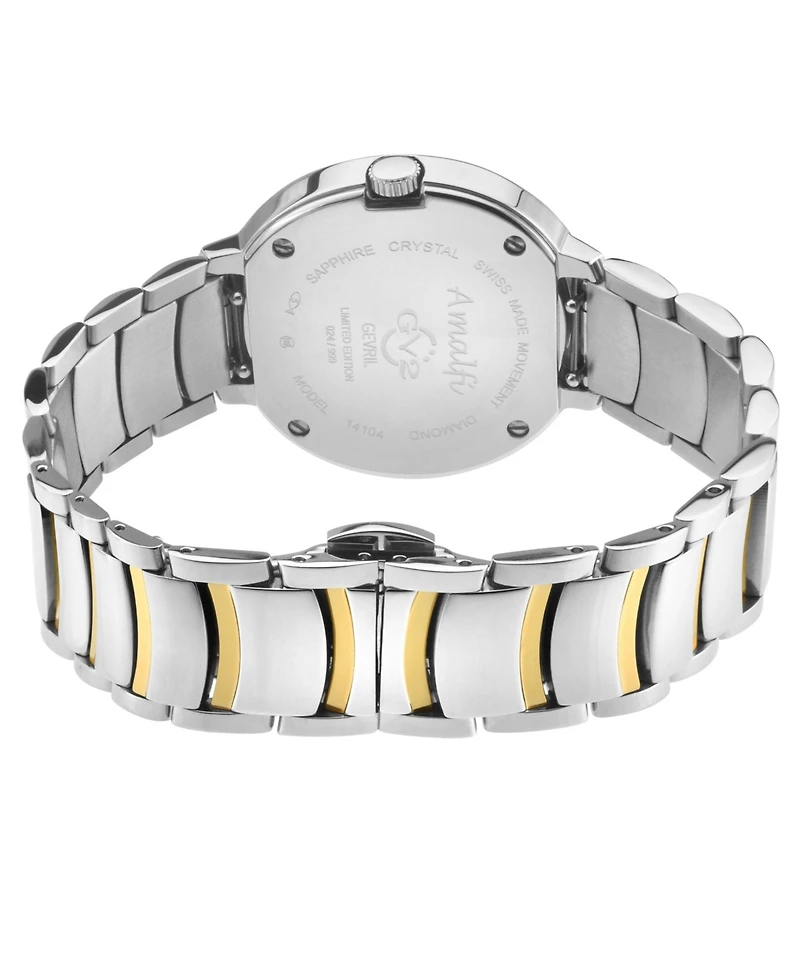 GV2 by Gevril Women's Amalfi Swiss Quartz Two tone Ipyg/Ss Stainless Steel Bracelet Diamond Watch