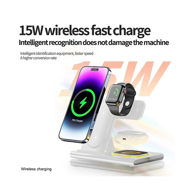 Artudatech 4-in-1 Foldable Charging Station with 15W Fast Charging and Night Light