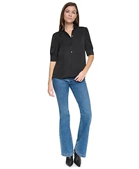 Dkny Jeans Petite Stand-Collar Puff-Sleeve Blouse