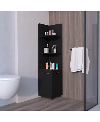 Fm Furniture Sunriver Corner Shelf with Cabinet, 3-Tier Shelf, Metal Handles