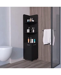 Fm Furniture Sunriver Corner Shelf with Cabinet, 3-Tier Shelf, Metal Handles