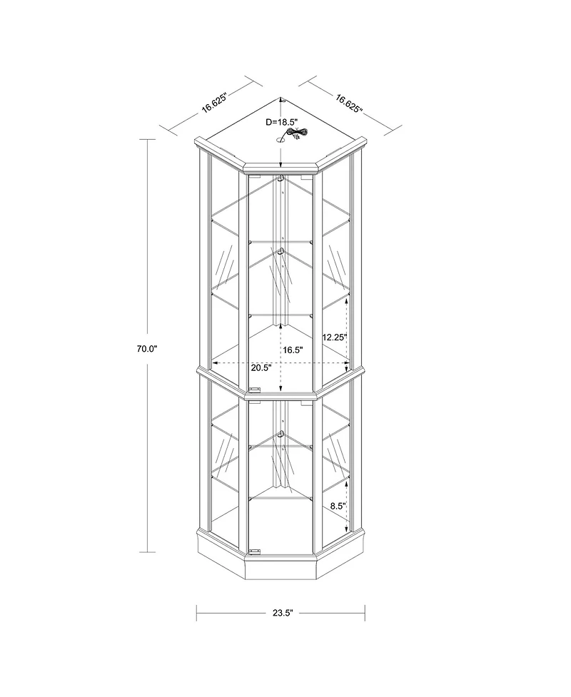 Clihome 6-Shelf Lighted Corner Curio Cabinet with Mirrored Back and Adjustable Glass Shelves
