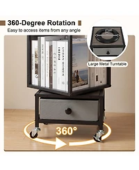 Gymax 4-Tier Rotating Bookshelf on Wheels w/Removable Fabric Storage Drawer for Office