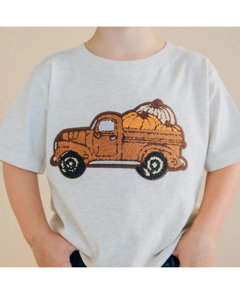 Sweet Wink Little and Big Boys Fall Truck Patch Short Sleeve T-Shirt