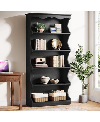 Tribesigns 70" Tall Bookcase: 5-tier open bookshelf with curved-edge design. Wooden display shelves for living room, home office, bedroom