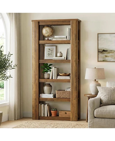 Tribesigns 6-Tier 71"Tall Bookshelf:Rustic open bookcase with display storage.Vintage shelf for study room,living room, home office,bedroom