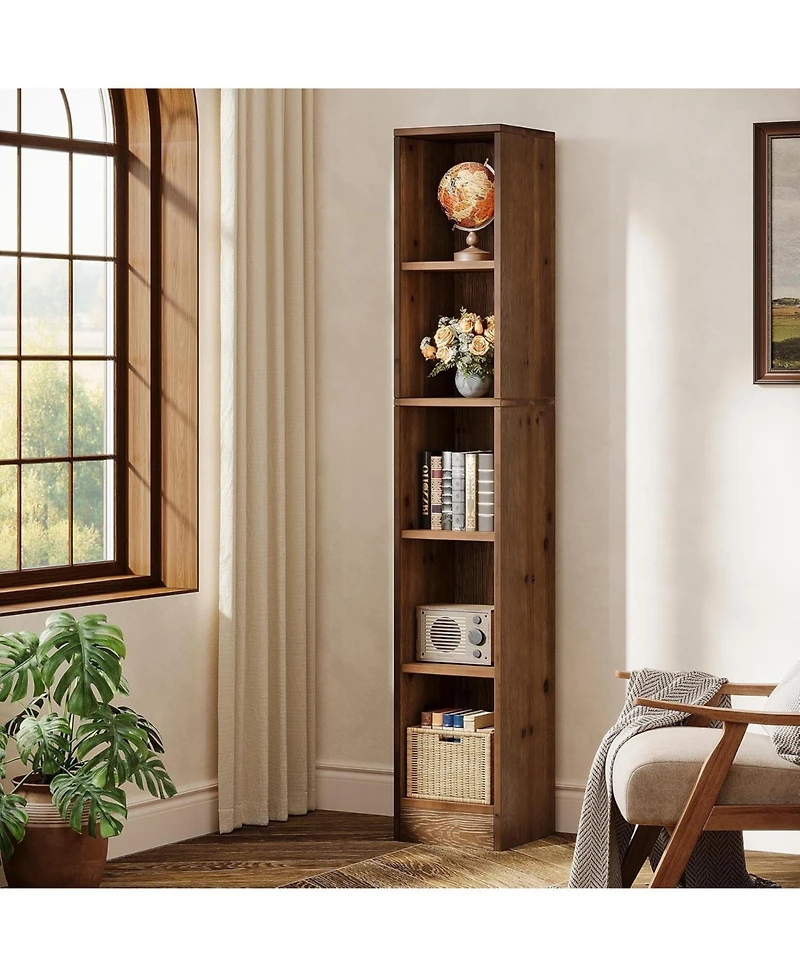 Tribesigns 70.9-Inch Tall Solid Wood Bookshelf, 5-Tier Narrow Bookcase, Freestanding Display Shelves for Living Room Bedroom