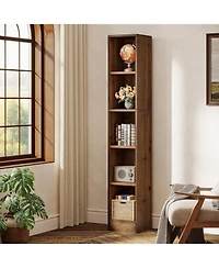 Tribesigns 70.9-Inch Tall Solid Wood Bookshelf, 5-Tier Narrow Bookcase, Freestanding Display Shelves for Living Room Bedroom