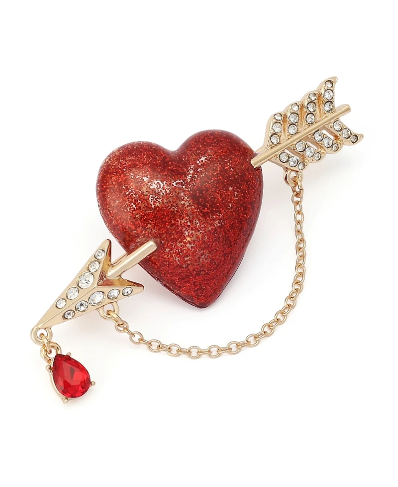 Betsey Johnson Faux-Stone Pave Heart Arrow Brooch