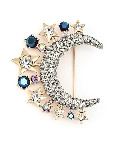 Betsey Johnson Faux-Stone Pave Moon Brooch