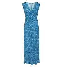 Lascana Women's Printed A-Line V-Neck Empire-Waist Maxi Dress