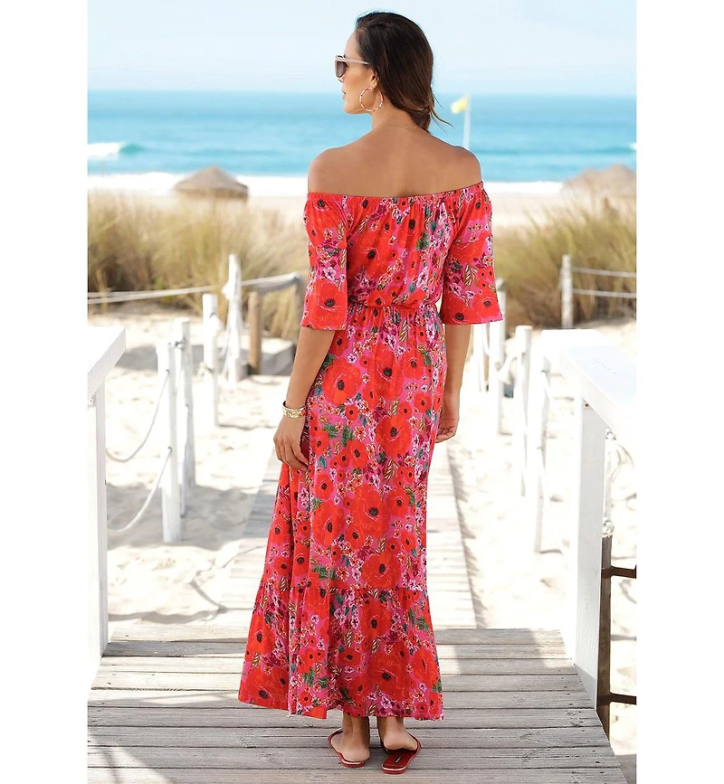 Lascana Women's Off-the-Shoulder Floral-Print Maxi Dress