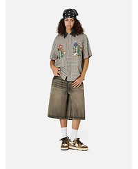 Aelfric Eden Women's Short-Sleeve Plaid Embroidered Button-Down Shirt