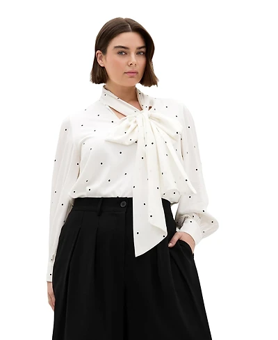 City Chic Women's Kensie Spot Neck Tie Top