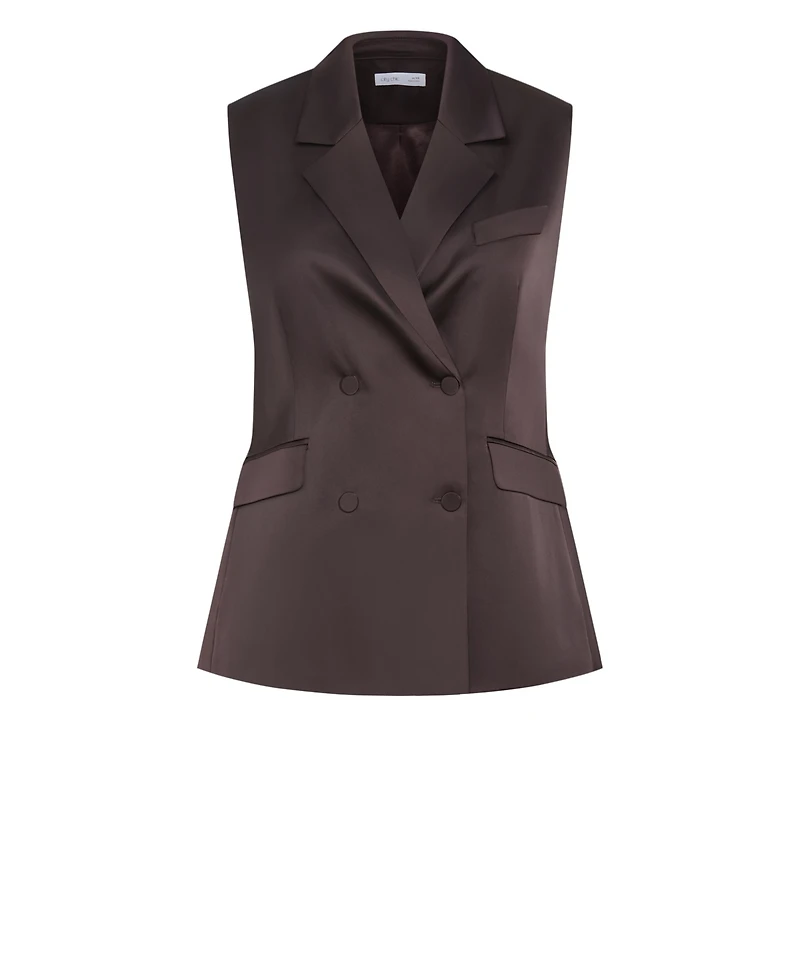 City Chic Plus Rylie Satin Double-Breasted Tailored-Fit Vest
