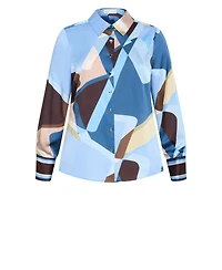 City Chic Plus Amaya Abstract-Print Long-Sleeve Button-Up Shirt